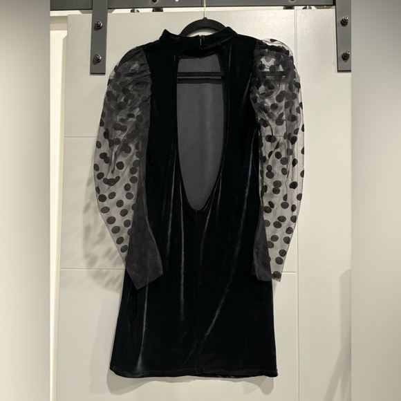 COPY - Zara Velvet Polka Dot Puff Sleeve Open Back Dress - Picture 3 of 4